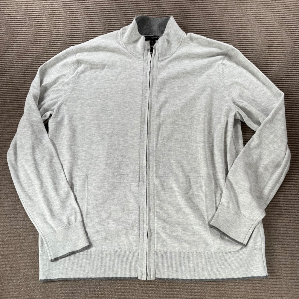 Banana Republic Mens XL Full Zip Cardigan Sweater Light Grey Mock Neck